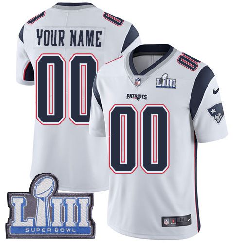 2019 NFL Youth Customized New England Patriots Vapor Untouchable Super Bowl LIII  white jersey